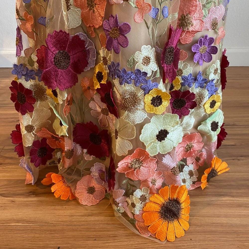 Embroidered Floral Maxi Dress in Cream and Multicolor - Picture 4 of 7